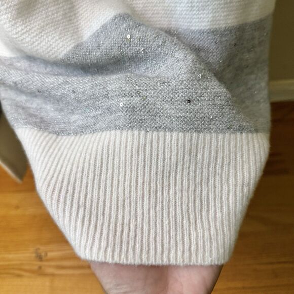 Talbots Women’s Wool Blend Turtleneck Long Sleeve Sweater Sequin Stripe Gray M - Picture 12 of 16